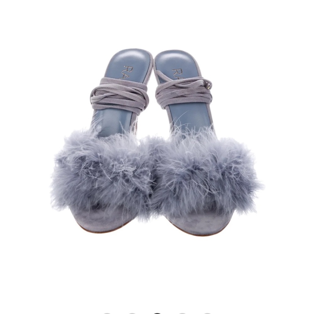NEW Raye‎ Fara Periwinkle Lavender Feather and Suede Strappy Heels 8.5 - Picture 4 of 8